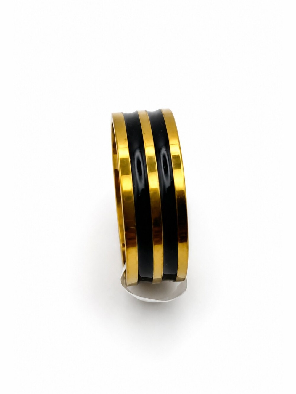 Men’s Gold Black Stripe Stainless Steel Ring Band Size 9.5